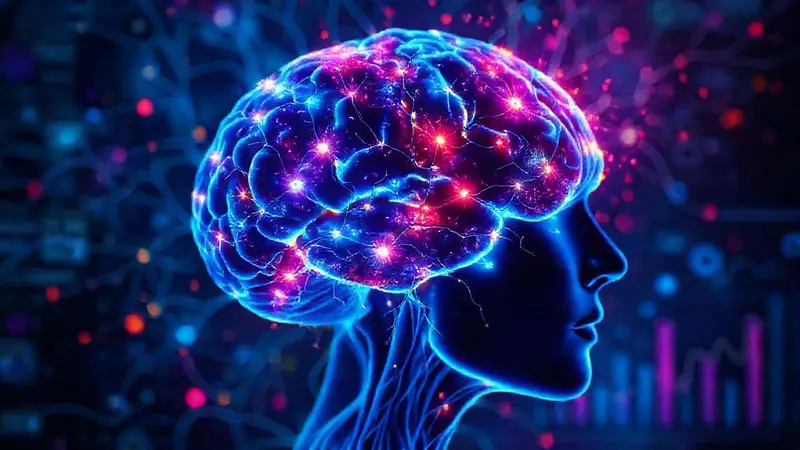 Cerebro humano iluminado con neuronas interconectadas