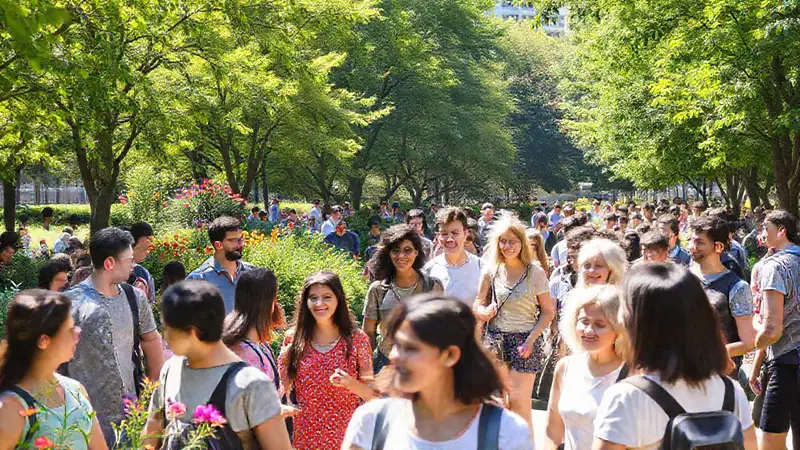 Grupo diverso disfrutando un parque urbano