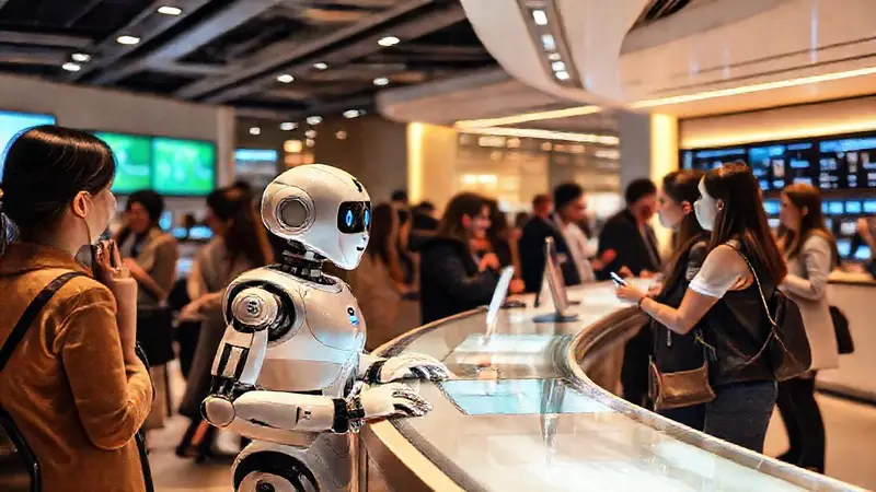 Robot amistoso atiende en un ambiente moderno