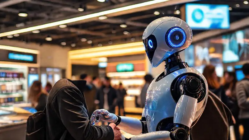 Robot ayuda en tienda moderna y acogedora