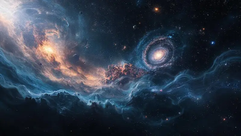 Universo vibrante con galaxias y energía oscura