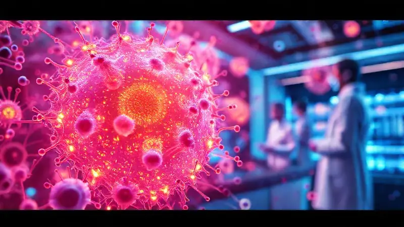 Nanotecnología y cáncer en laboratorio futurista