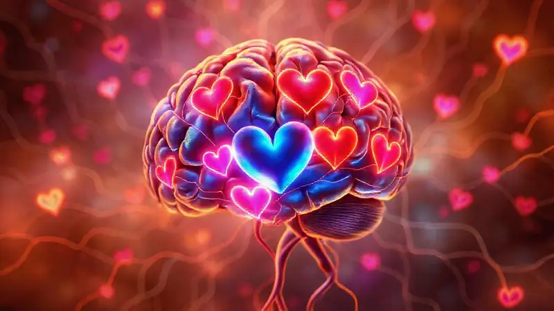 Cerebro y corazones vibrantes en conexión abstracta