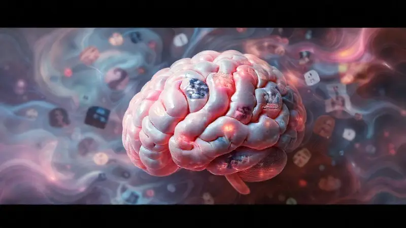 Cerebro envuelto en recuerdos y colores etéreos