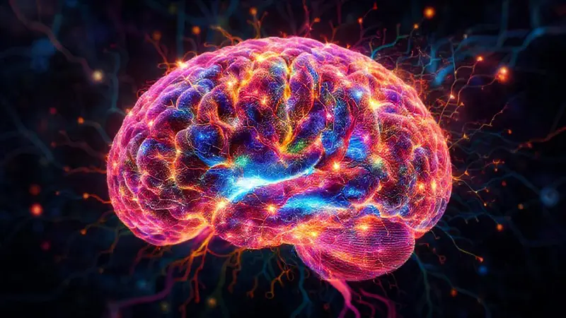 Cerebro humano vibrante en transformación dinámica