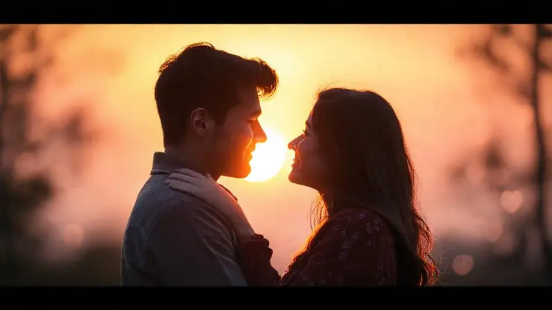 Pareja romántica bajo un suave atardecer