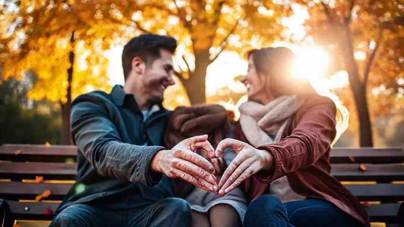 Pareja risueña en un parque romántico