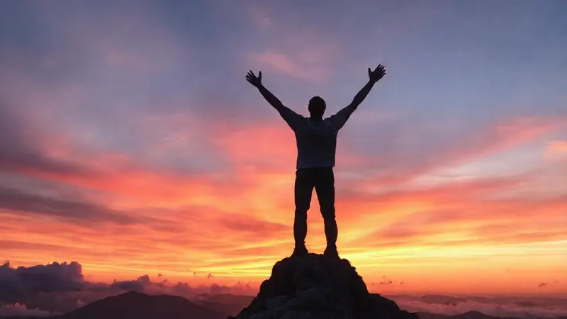 Persona en cima de montaña
