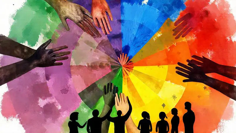 Rueda de colores con manos y emociones