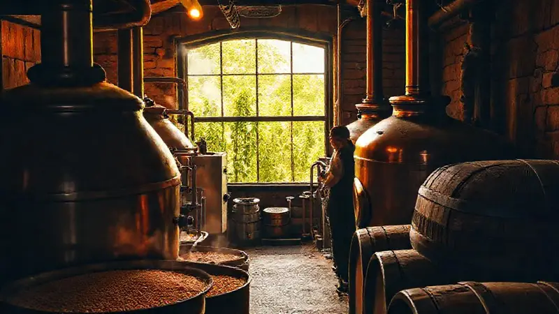 Cervecería rústica con cerveza dorada y encanto