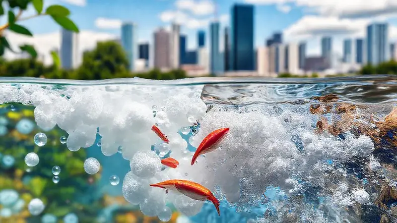 Burbujeas de detergente resaltan la contaminación acuática