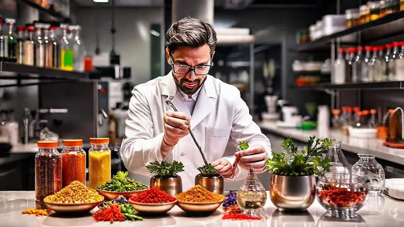 Ciencia y arte en cocina gourmet vibrante
