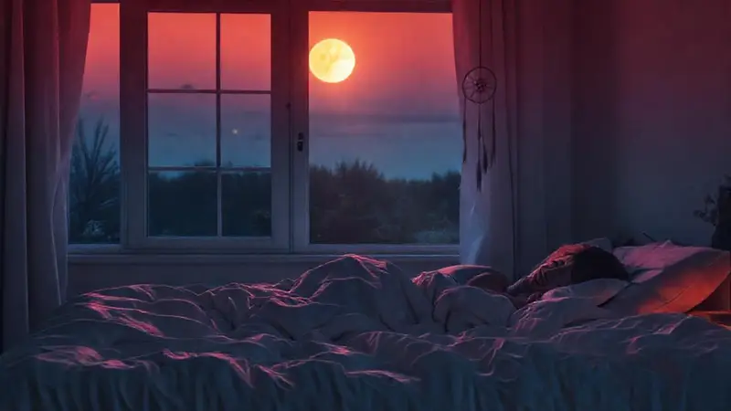 Dormitorio sereno con luz de luna y sueños
