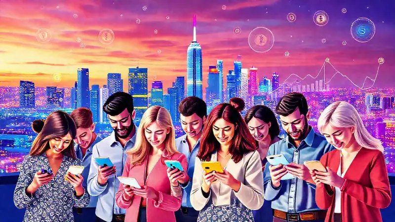 Grupo diverso usa fintech en ciudad moderna
