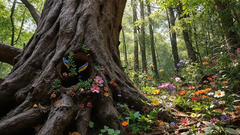 Bosque regenerado con vida vibrante y armonía
