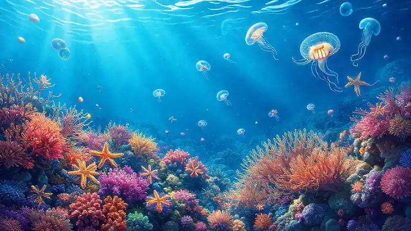 Espectacular escena submarina con coloridos corales