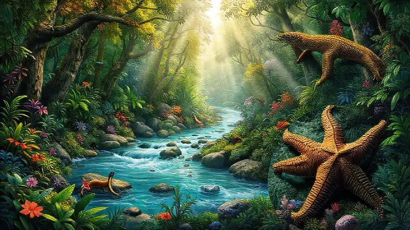 Escena forestal vibrante con vida y regeneración