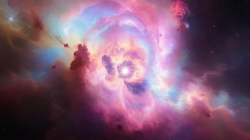 Una estrella nace en una nebulosa colorida
