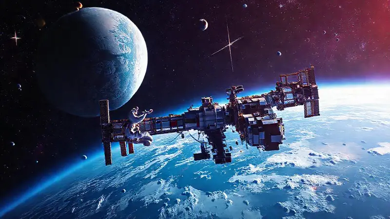 Estación espacial rodeada de maravillas cósmicas