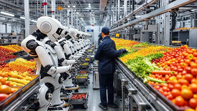 Robots y humanos trabajan en planta moderna