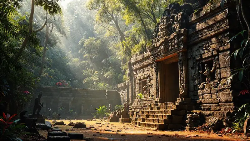 Ruinas místicas de templos precolombinos en la selva
