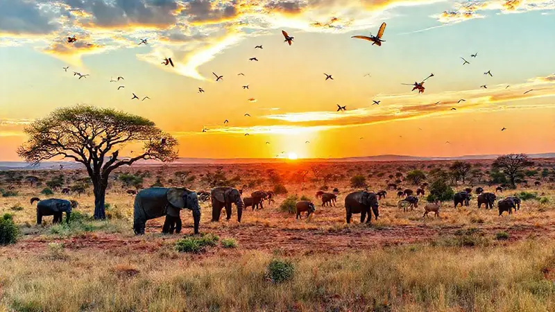 Savanna vibrante con vida salvaje y aventura