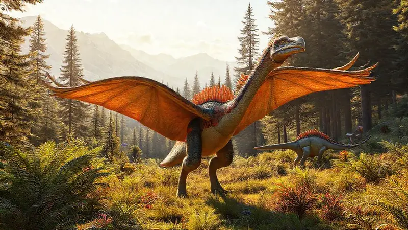 Deinocheirus en un paisaje prehistórico vibrante