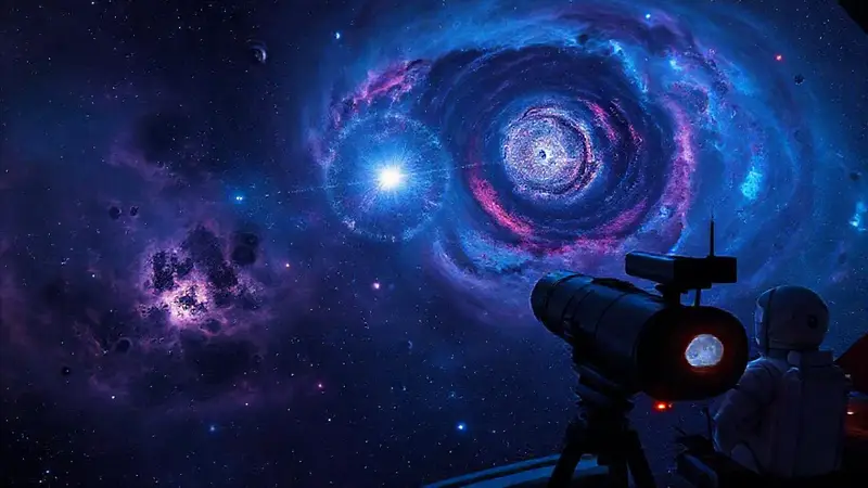 Exploración cósmica con estrellas y tecnología futurista