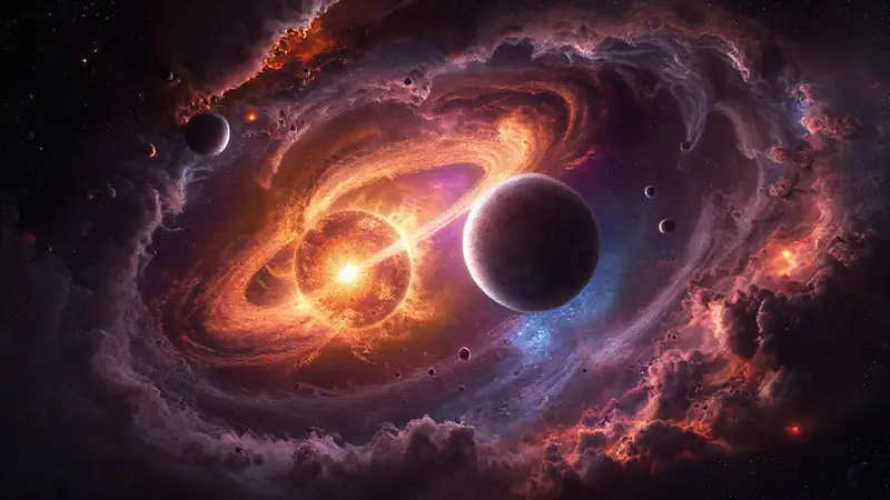 Baile cósmico de estrellas y planetas vibrantes