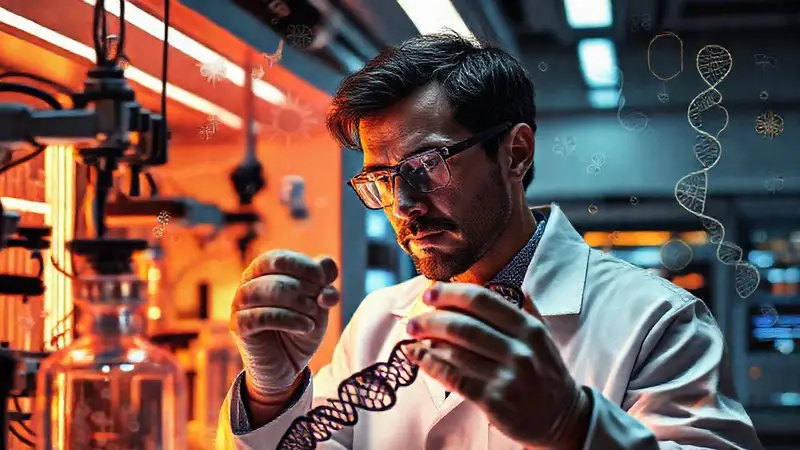 Científico analiza ADN en un laboratorio futurista