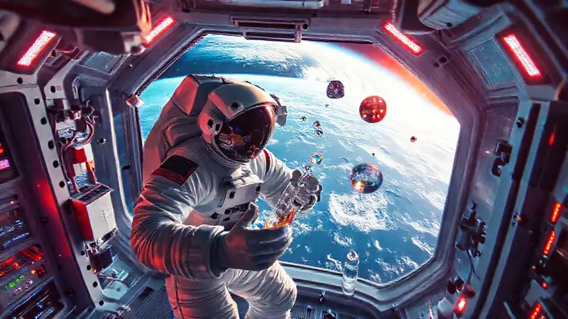 Astronauta realiza experimentos en microgravedad