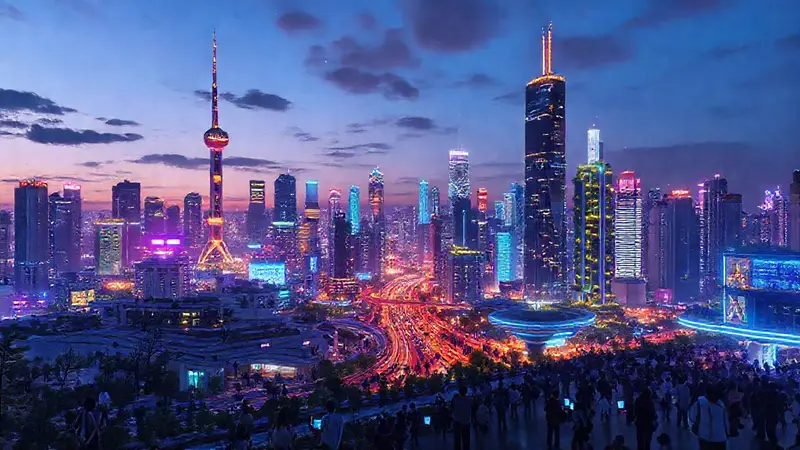 Ciudad futurista con tecnología y diversidad