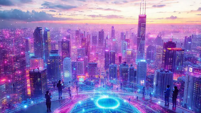 Ciudad futurista con tecnología avanzada y diversidad
