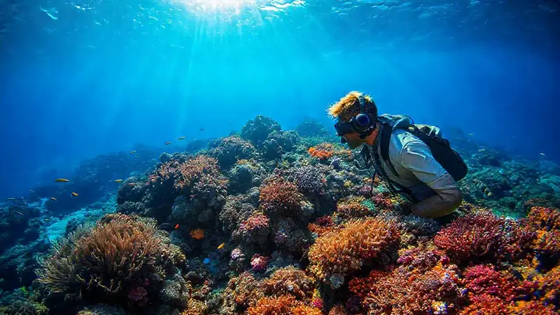 Oceanógrafo explora coloridos arrecifes y vida marina