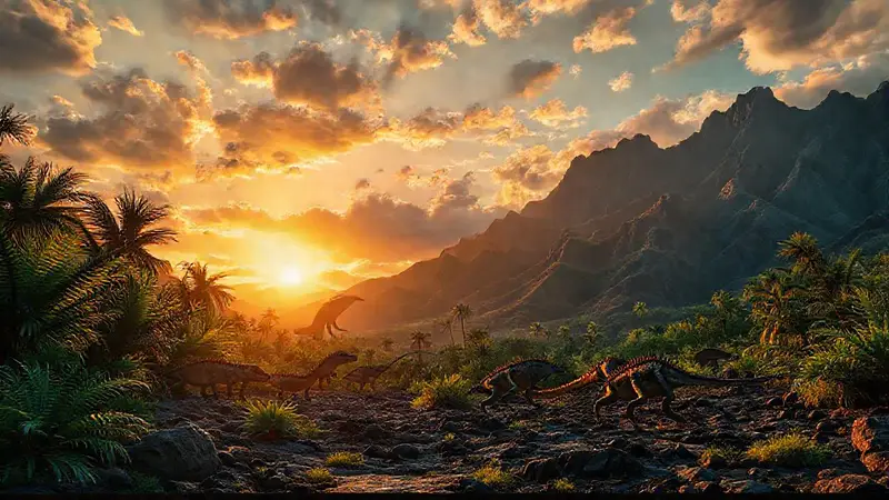 Reptiles antiguos en un paisaje prehistórico