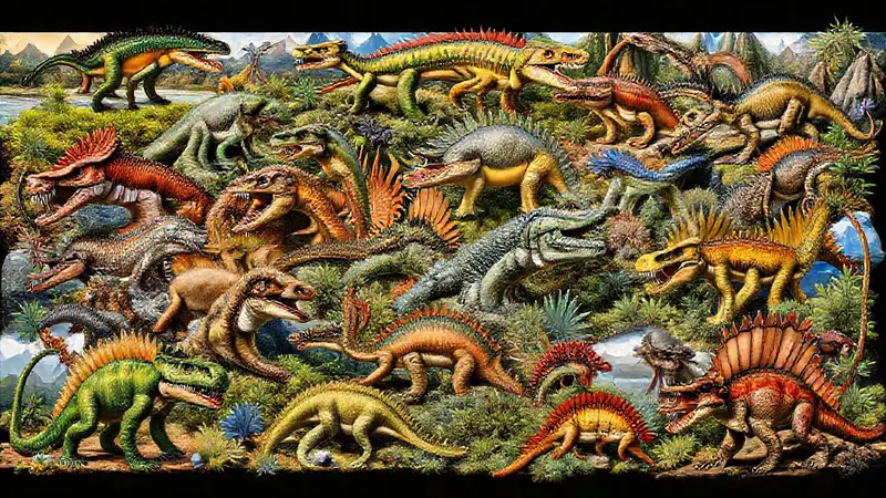 Reptiles paleozoicos en paisajes prehistóricos vibrantes