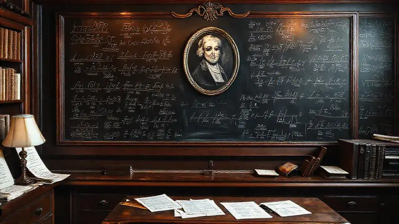 Pizarra elegante con ecuaciones y retrato de Euler