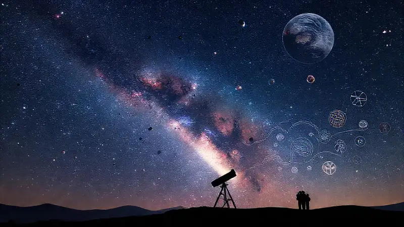 Noche estrellada, telescopio y maravillas cósmicas