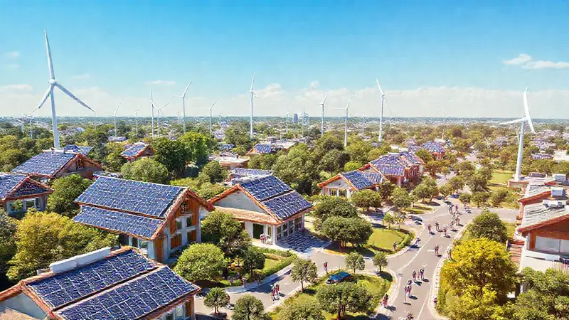 Ciudad futura sostenible con energía renovable