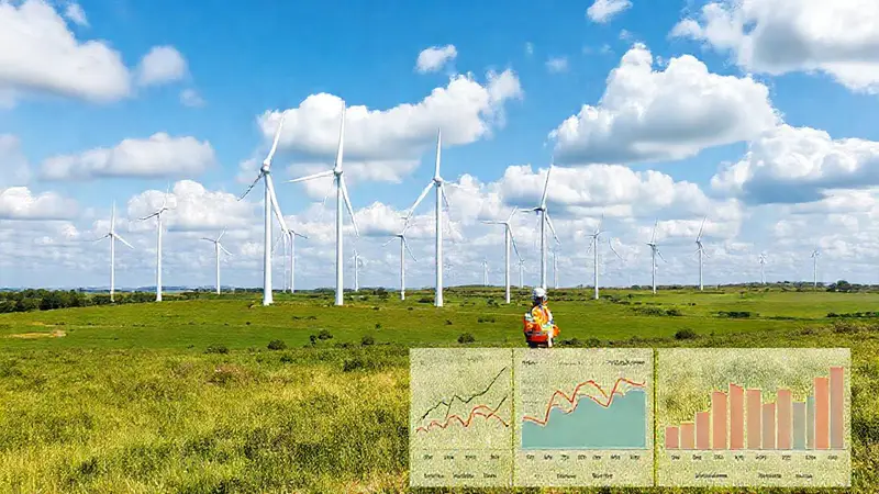 Aerogeneradores modernos en un paisaje ecológico