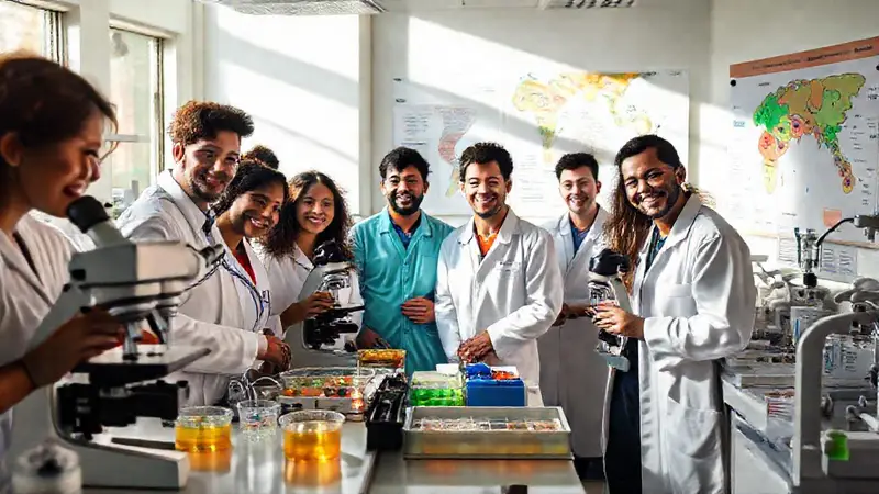 Equipo diverso investiga enfermedades tropicales en laboratorio