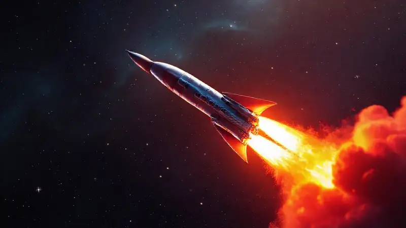 Cohete futurista lanzándose hacia el espacio