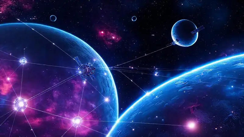 Red satelital futurista en un espacio profundo