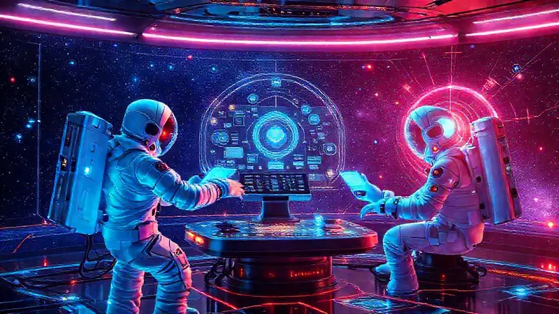 Hub de comunicación futurista con tecnología avanzada