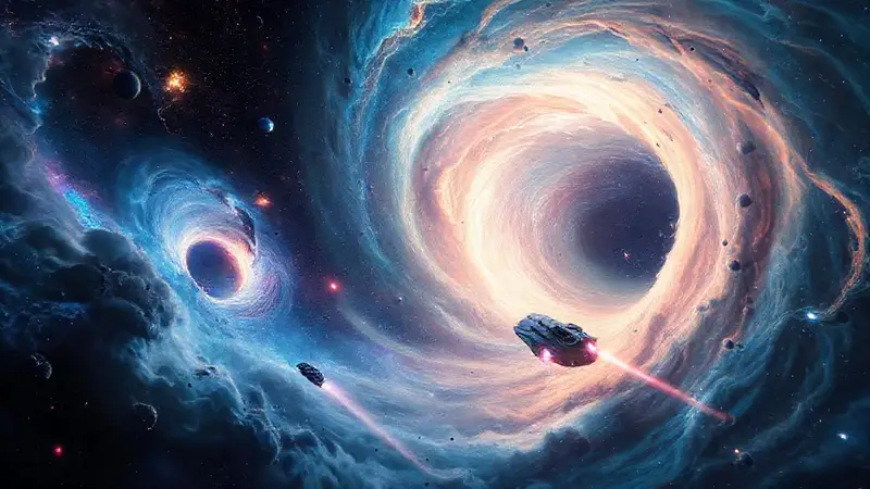 Galaxias y naves en un paisaje cósmico