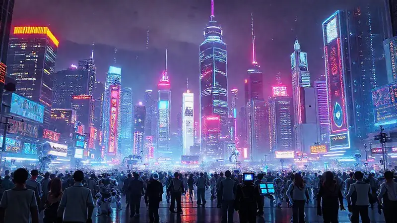 Ciudad futurista con luces de neón