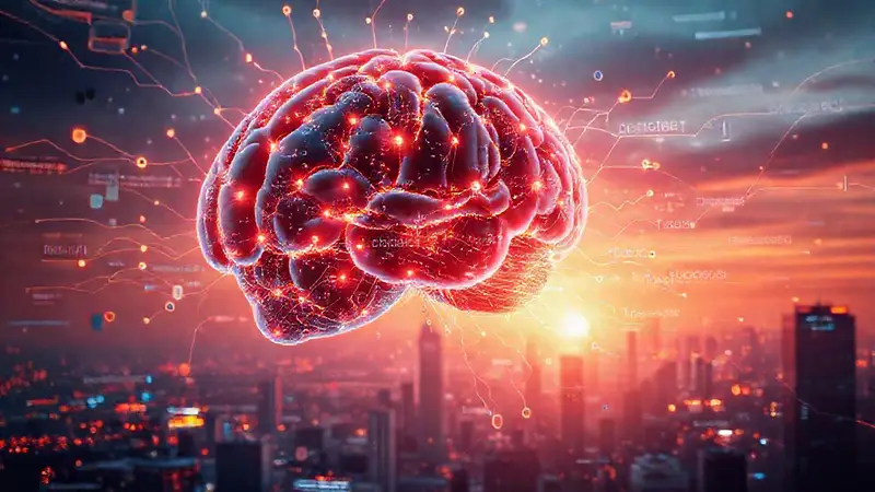 Cerebro AI futurista con conexiones neuronales vibrantes
