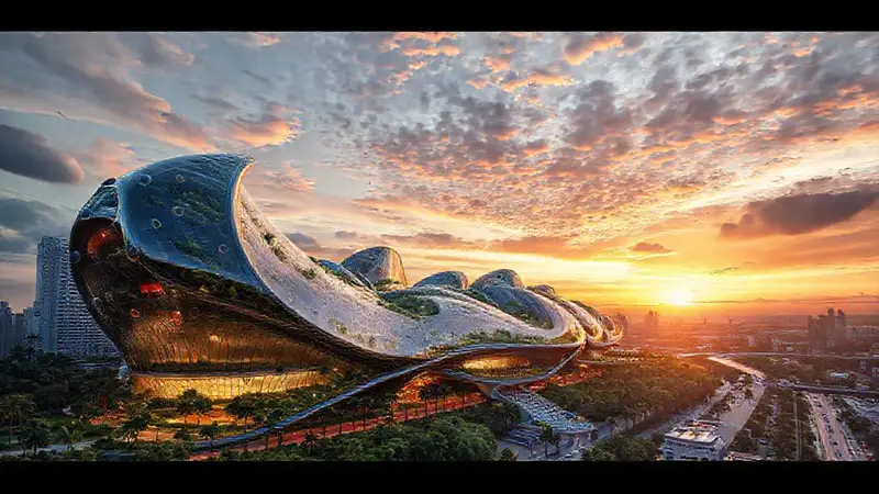 Edificio futurista con nanotech y naturaleza integrada