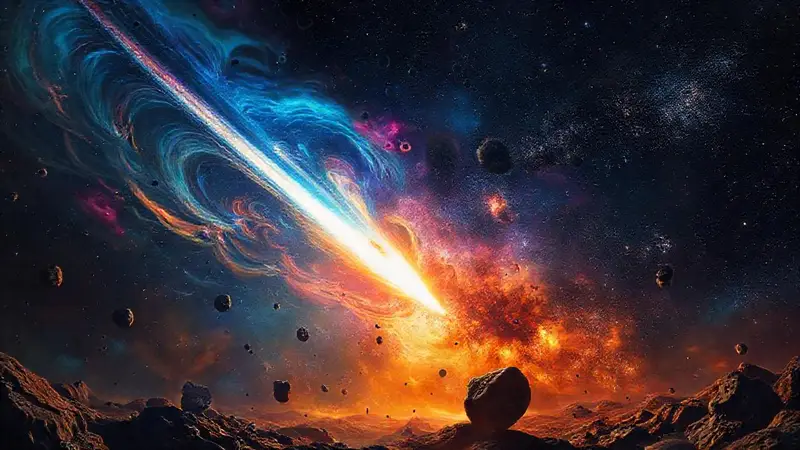 Cometa brillante y paisajes cósmicos deslumbrantes
