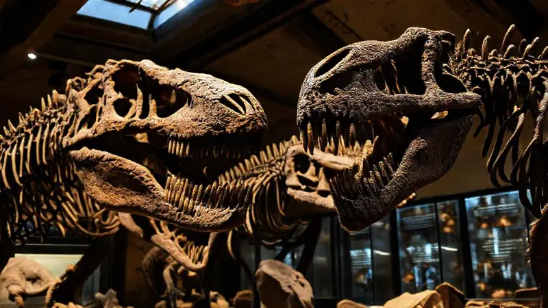 Esqueletos de dinosaurios en ambiente educativo